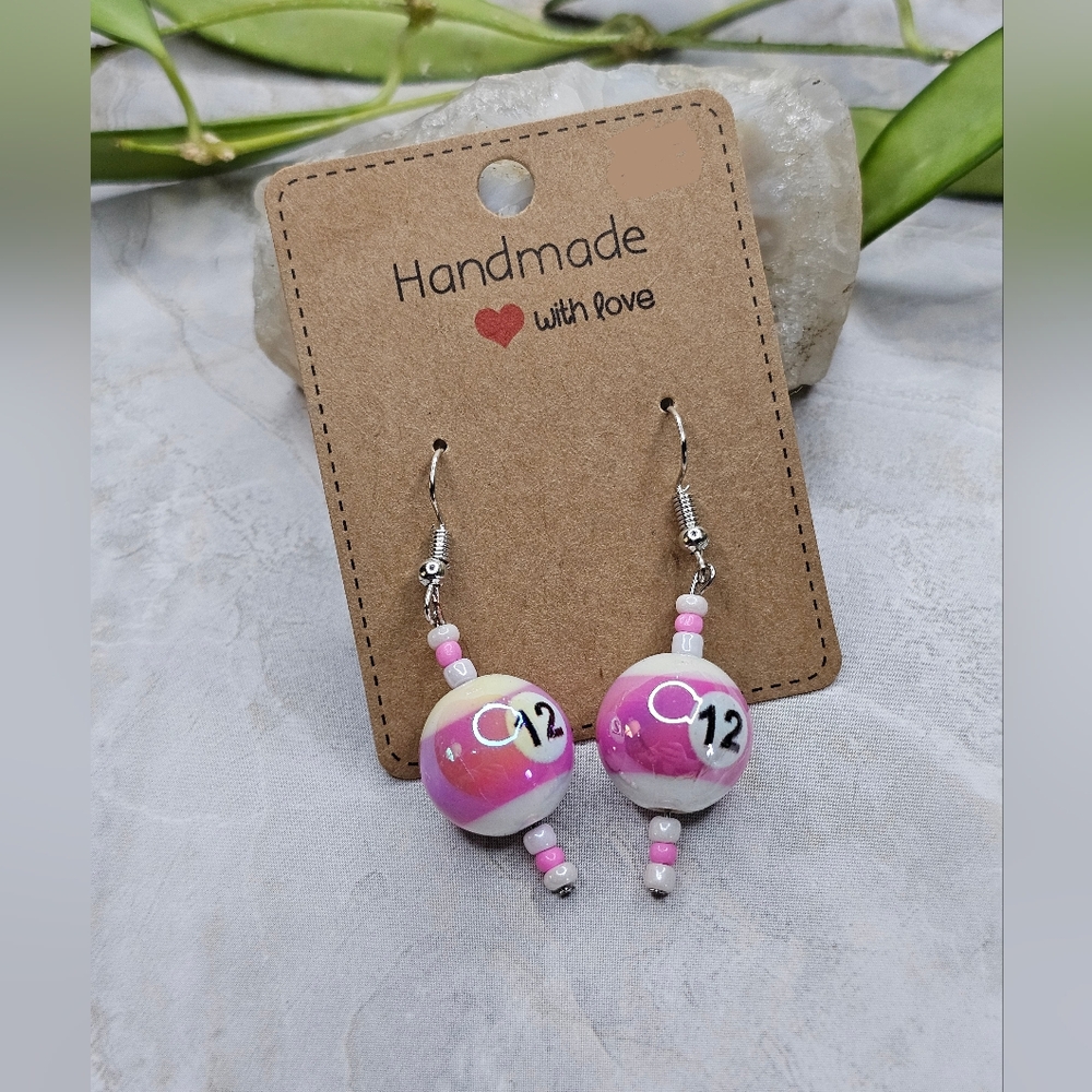 Pink Billiard Ball Dangle earrings.